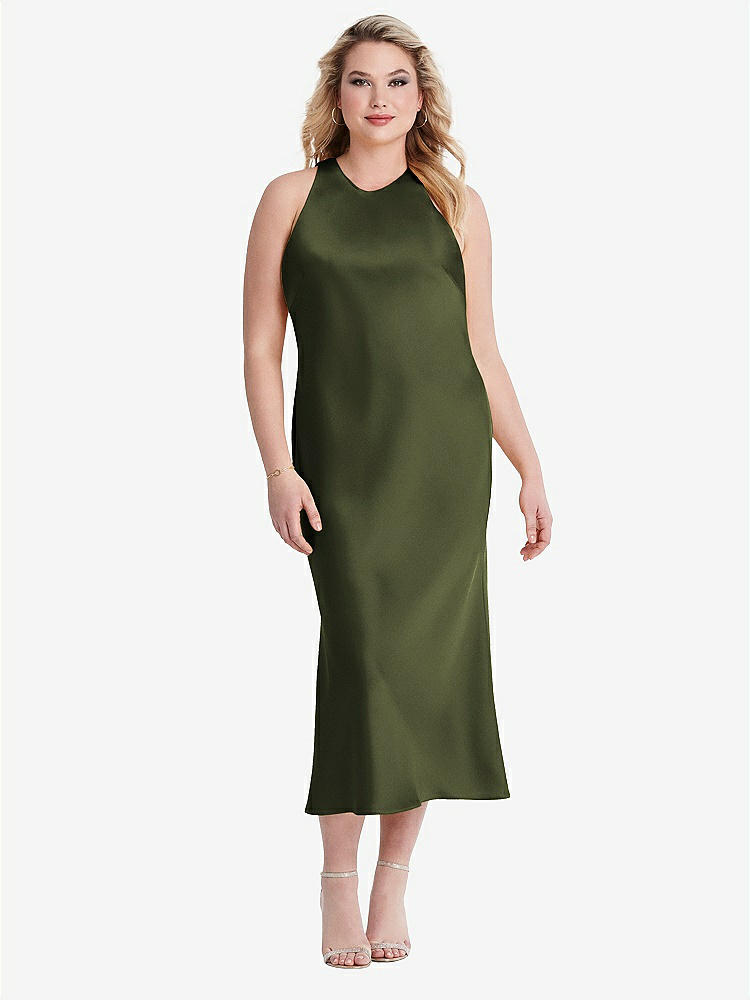 【STYLE: LB005】Tie Neck Cutout Midi Tank Dress - Lou【COLOR: Olive Green】