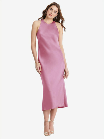 【NEW】【STYLE: LB005】ネクタイ 首 カットアウト MIDI タンク ドレス  -  ルー【COLOR: Powder Pink】【SIZE: 00-30W】