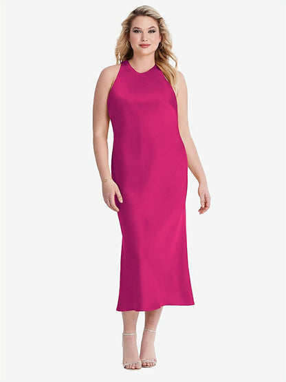 【NEW】【STYLE: LB005】ネクタイ 首 カットアウト MIDI タンク ドレス  -  ルー【COLOR: Think Pink】【SIZE: 00-30W】