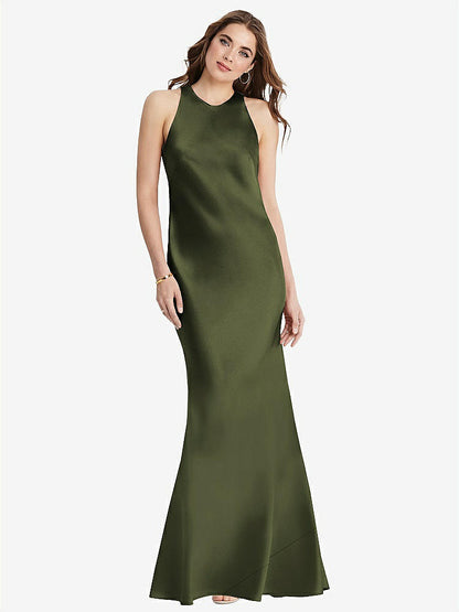 【STYLE: LB006】Tie Neck Low Back Maxi Tank Dress - Marin【COLOR: Olive Green】
