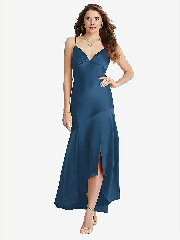 【STYLE: LB007】Asymmetrical Drop Waist High-Low Slip Dress - Devon【COLOR: Dusk Blue】