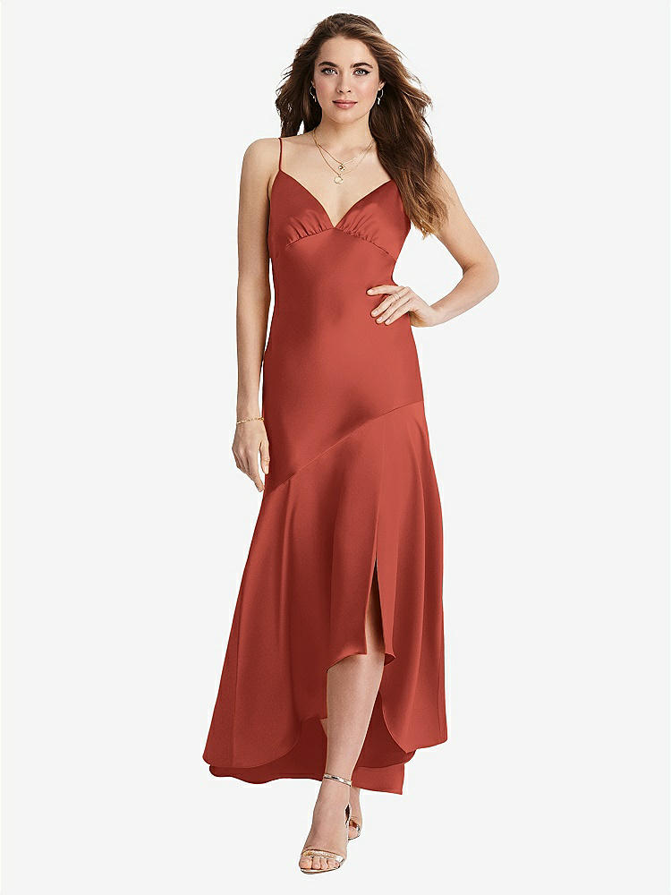 【STYLE: LB007】Asymmetrical Drop Waist High-Low Slip Dress - Devon【COLOR: Amber Sunset】