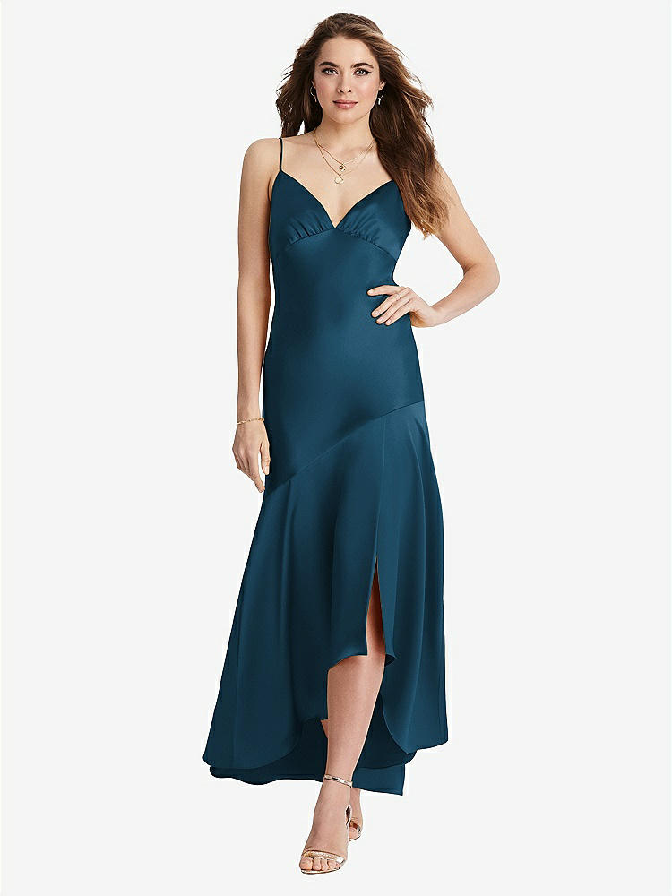 【STYLE: LB007】Asymmetrical Drop Waist High-Low Slip Dress - Devon【COLOR: Atlantic Blue】