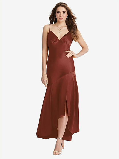 【STYLE: LB007】Asymmetrical Drop Waist High-Low Slip Dress - Devon【COLOR: Auburn Moon】