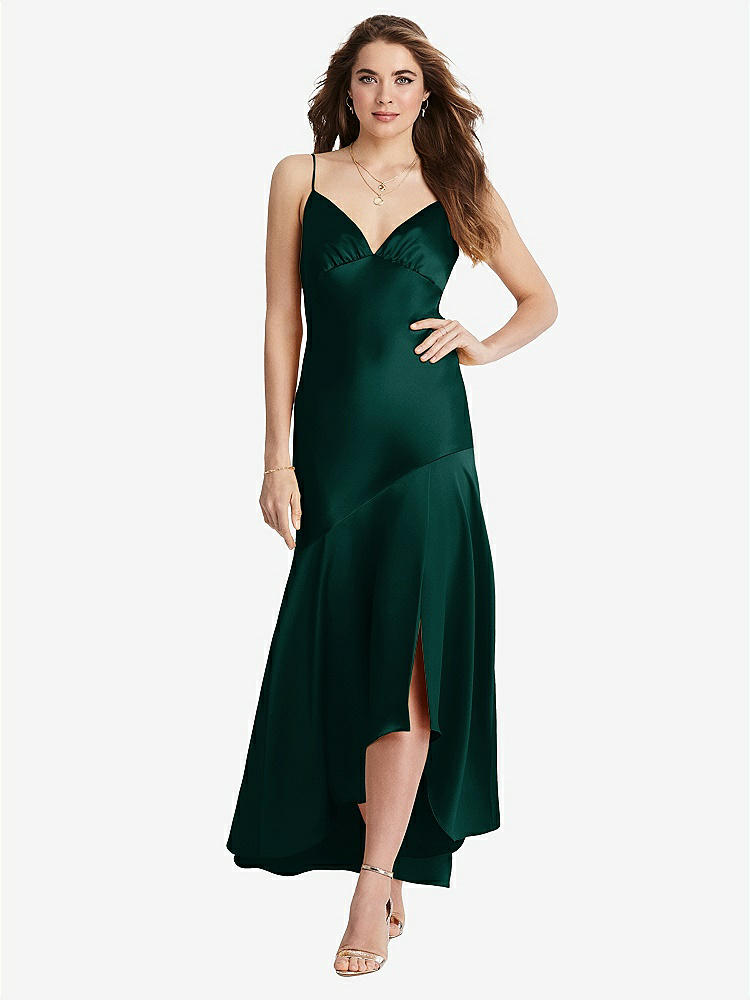 【STYLE: LB007】Asymmetrical Drop Waist High-Low Slip Dress - Devon【COLOR: Evergreen】