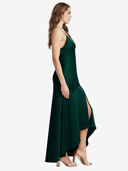 【STYLE: LB007】Asymmetrical Drop Waist High-Low Slip Dress - Devon【COLOR: Evergreen】