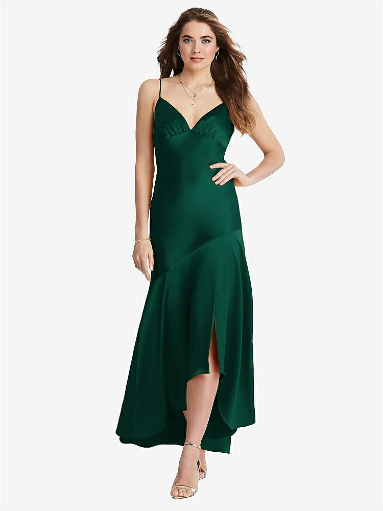 【STYLE: LB007】Asymmetrical Drop Waist High-Low Slip Dress - Devon【COLOR: Hunter Green】
