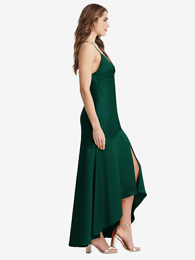【STYLE: LB007】Asymmetrical Drop Waist High-Low Slip Dress - Devon【COLOR: Hunter Green】