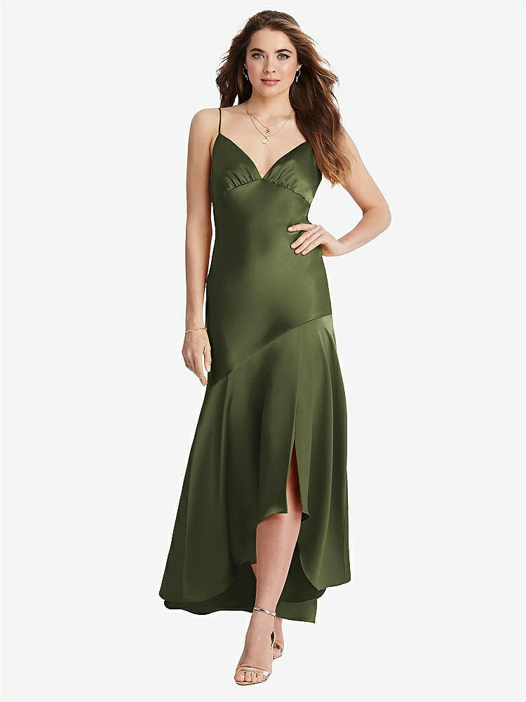 【STYLE: LB007】Asymmetrical Drop Waist High-Low Slip Dress - Devon【COLOR: Olive Green】