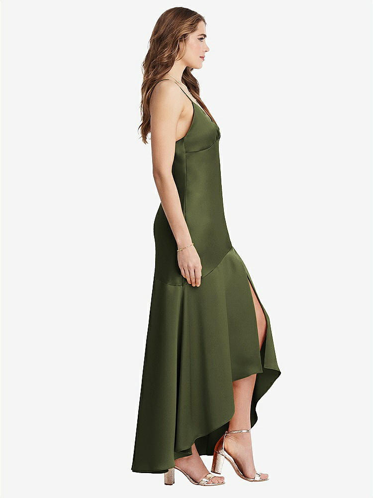 【STYLE: LB007】Asymmetrical Drop Waist High-Low Slip Dress - Devon【COLOR: Olive Green】