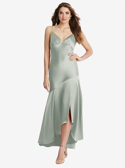 【STYLE: LB007】Asymmetrical Drop Waist High-Low Slip Dress - Devon【COLOR: Willow Green】