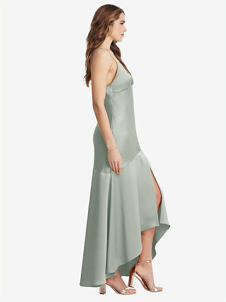 【STYLE: LB007】Asymmetrical Drop Waist High-Low Slip Dress - Devon【COLOR: Willow Green】
