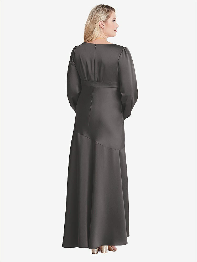 【NEW】【STYLE: LB008】パフ スリーブ 非対称 ドロップ ウエスト ハイロー スリップ ドレス  -  ティーガン【COLOR: Caviar Gray】【SIZE: 00-30W】