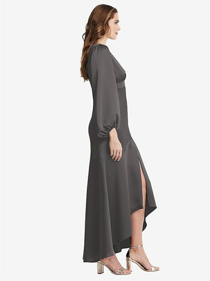 【NEW】【STYLE: LB008】パフ スリーブ 非対称 ドロップ ウエスト ハイロー スリップ ドレス  -  ティーガン【COLOR: Caviar Gray】【SIZE: 00-30W】