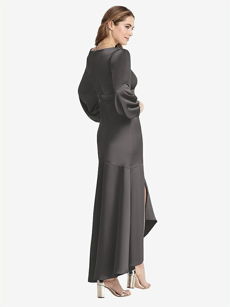 【NEW】【STYLE: LB008】パフ スリーブ 非対称 ドロップ ウエスト ハイロー スリップ ドレス  -  ティーガン【COLOR: Caviar Gray】【SIZE: 00-30W】