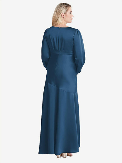 【NEW】【STYLE: LB008】パフ スリーブ 非対称 ドロップ ウエスト ハイロー スリップ ドレス  -  ティーガン【COLOR: Dusk Blue】【SIZE: 00-30W】