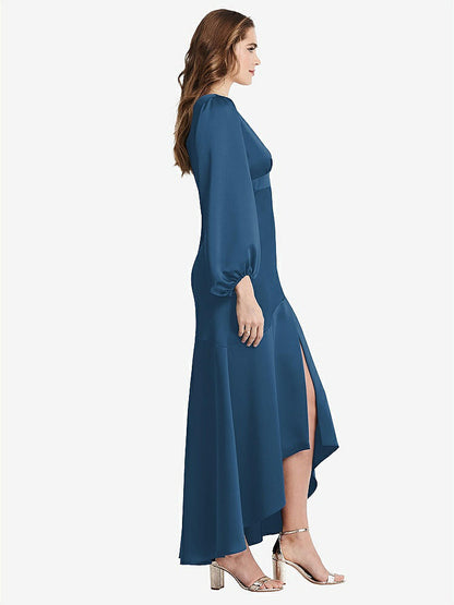 【NEW】【STYLE: LB008】パフ スリーブ 非対称 ドロップ ウエスト ハイロー スリップ ドレス  -  ティーガン【COLOR: Dusk Blue】【SIZE: 00-30W】