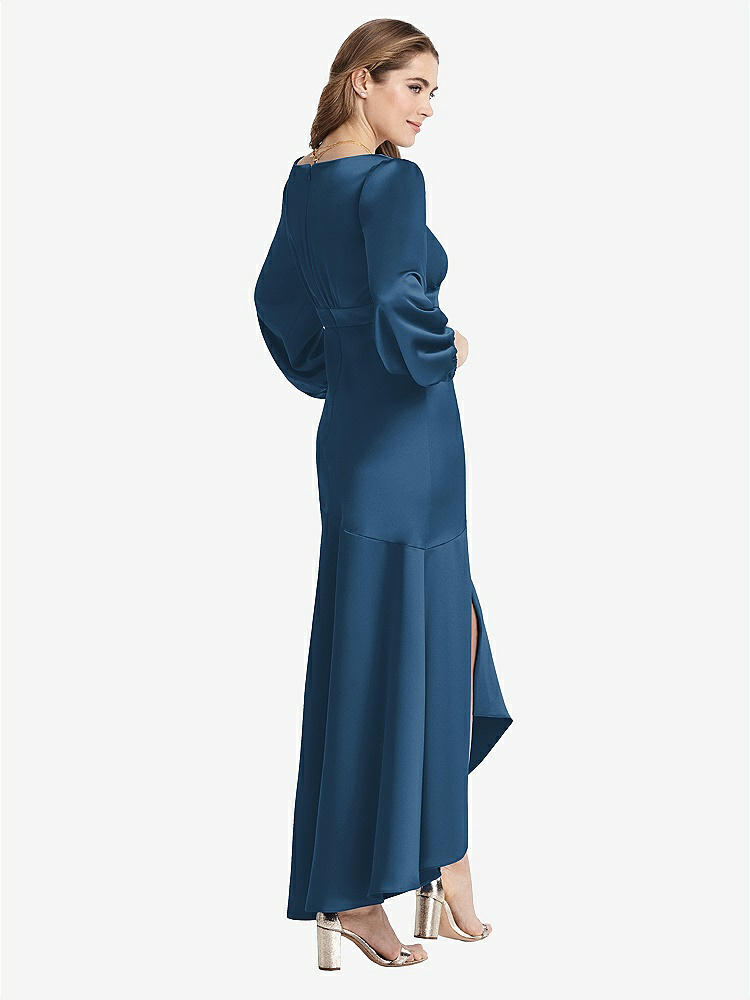 【NEW】【STYLE: LB008】パフ スリーブ 非対称 ドロップ ウエスト ハイロー スリップ ドレス  -  ティーガン【COLOR: Dusk Blue】【SIZE: 00-30W】