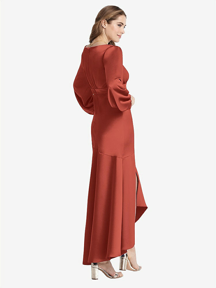 【STYLE: LB008】Puff Sleeve Asymmetrical Drop Waist High-Low Slip Dress - Teagan【COLOR: Amber Sunset】