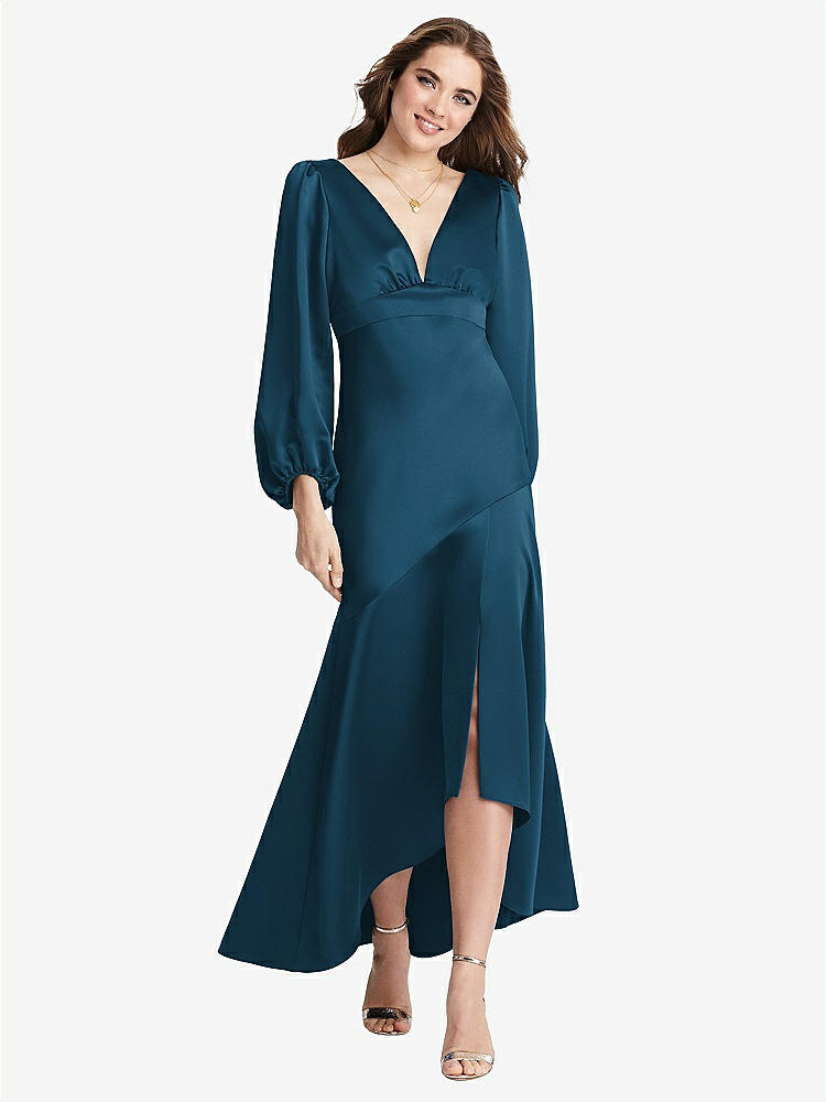 【NEW】【STYLE: LB008】パフ スリーブ 非対称 ドロップ ウエスト ハイロー スリップ ドレス  -  ティーガン【COLOR: Atlantic Blue】【SIZE: 00-30W】