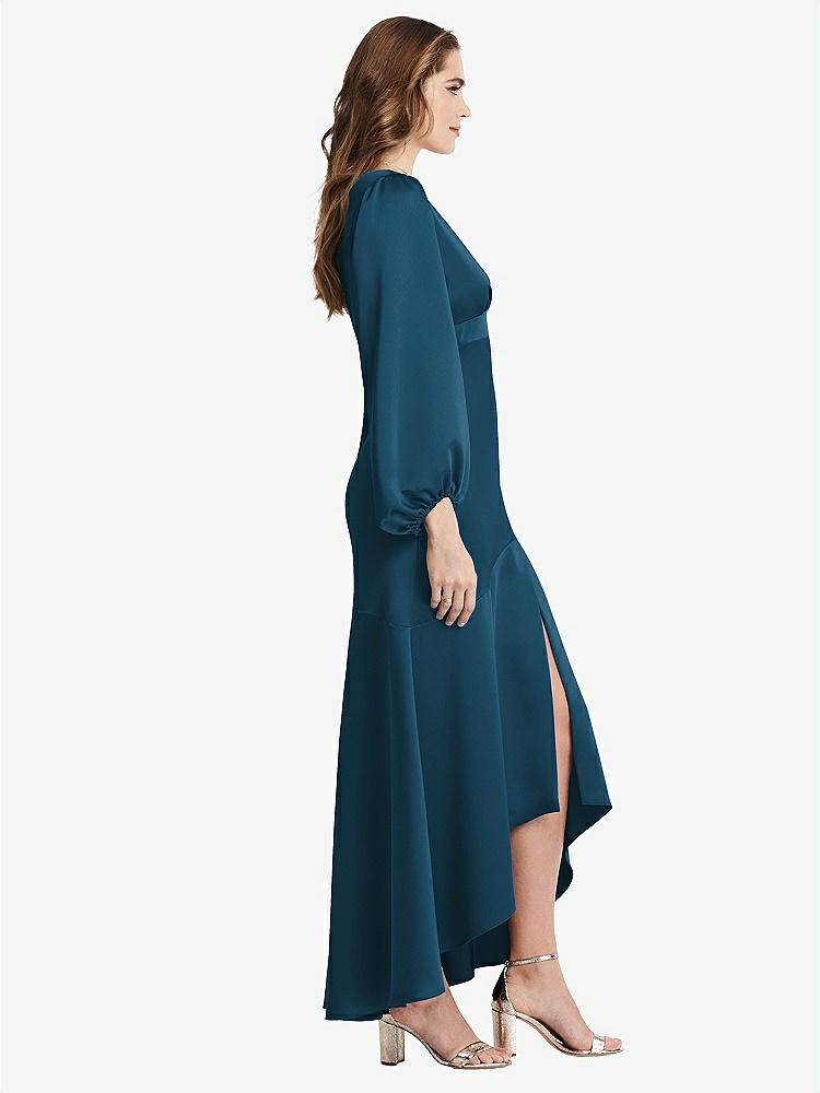 【NEW】【STYLE: LB008】パフ スリーブ 非対称 ドロップ ウエスト ハイロー スリップ ドレス  -  ティーガン【COLOR: Atlantic Blue】【SIZE: 00-30W】