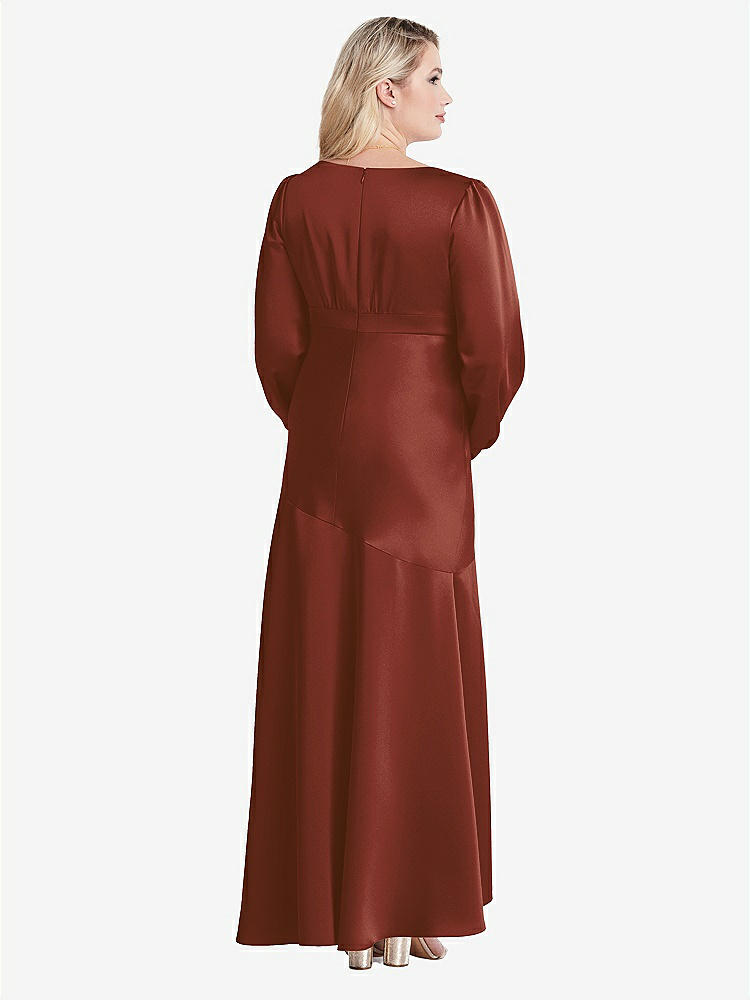 【STYLE: LB008】Puff Sleeve Asymmetrical Drop Waist High-Low Slip Dress - Teagan【COLOR: Auburn Moon】