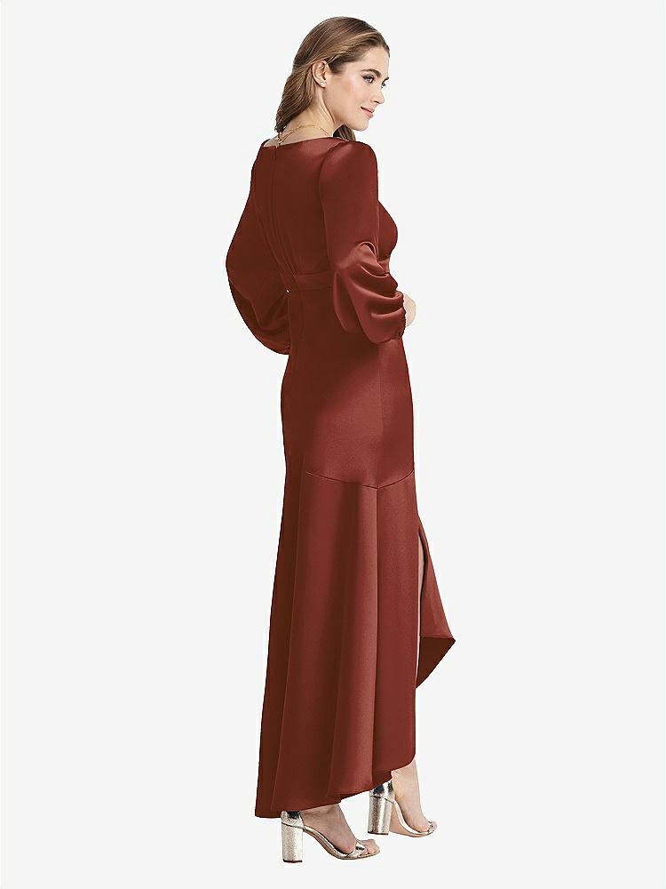 【STYLE: LB008】Puff Sleeve Asymmetrical Drop Waist High-Low Slip Dress - Teagan【COLOR: Auburn Moon】