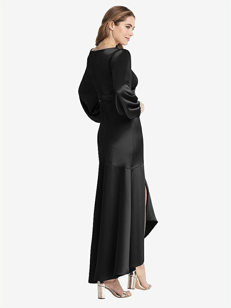 【NEW】【STYLE: LB008】パフ スリーブ 非対称 ドロップ ウエスト ハイロー スリップ ドレス  -  ティーガン【COLOR: Black】【SIZE: 00-30W】