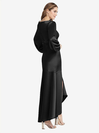 【NEW】【STYLE: LB008】パフ スリーブ 非対称 ドロップ ウエスト ハイロー スリップ ドレス  -  ティーガン【COLOR: Black】【SIZE: 00-30W】