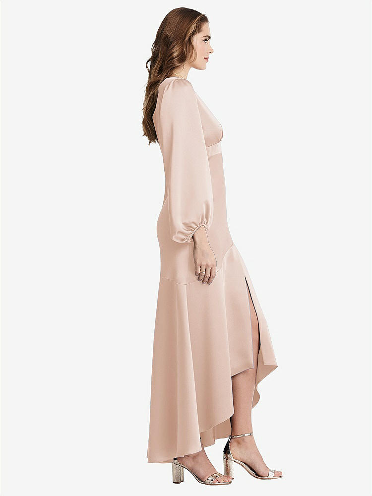 【NEW】【STYLE: LB008】パフ スリーブ 非対称 ドロップ ウエスト ハイロー スリップ ドレス  -  ティーガン【COLOR: Cameo】【SIZE: 00-30W】