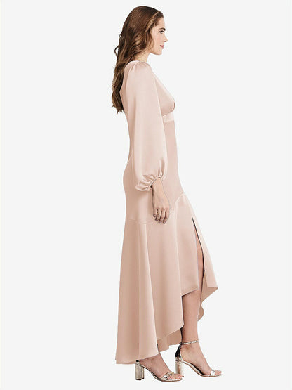 【NEW】【STYLE: LB008】パフ スリーブ 非対称 ドロップ ウエスト ハイロー スリップ ドレス  -  ティーガン【COLOR: Cameo】【SIZE: 00-30W】