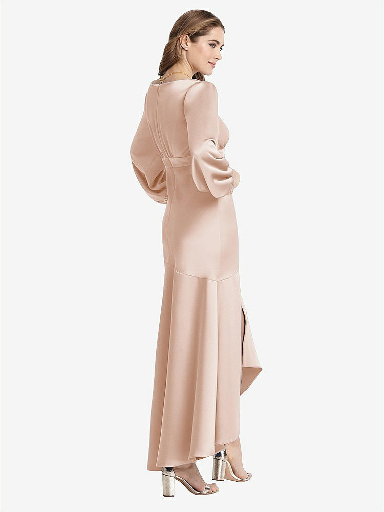 【NEW】【STYLE: LB008】パフ スリーブ 非対称 ドロップ ウエスト ハイロー スリップ ドレス  -  ティーガン【COLOR: Cameo】【SIZE: 00-30W】