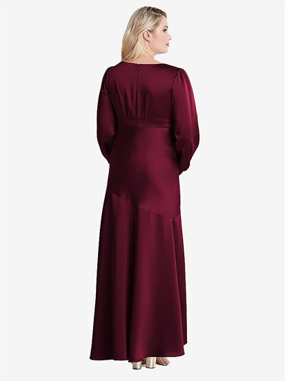 【NEW】【STYLE: LB008】パフ スリーブ 非対称 ドロップ ウエスト ハイロー スリップ ドレス  -  ティーガン【COLOR: Cabernet】【SIZE: 00-30W】