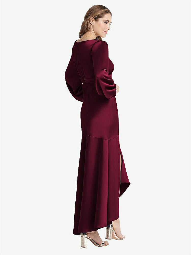【NEW】【STYLE: LB008】パフ スリーブ 非対称 ドロップ ウエスト ハイロー スリップ ドレス  -  ティーガン【COLOR: Cabernet】【SIZE: 00-30W】
