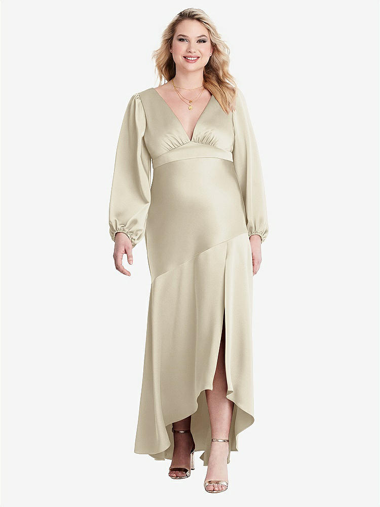 【NEW】【STYLE: LB008】パフ スリーブ 非対称 ドロップ ウエスト ハイロー スリップ ドレス  -  ティーガン【COLOR: Champagne】【SIZE: 00-30W】