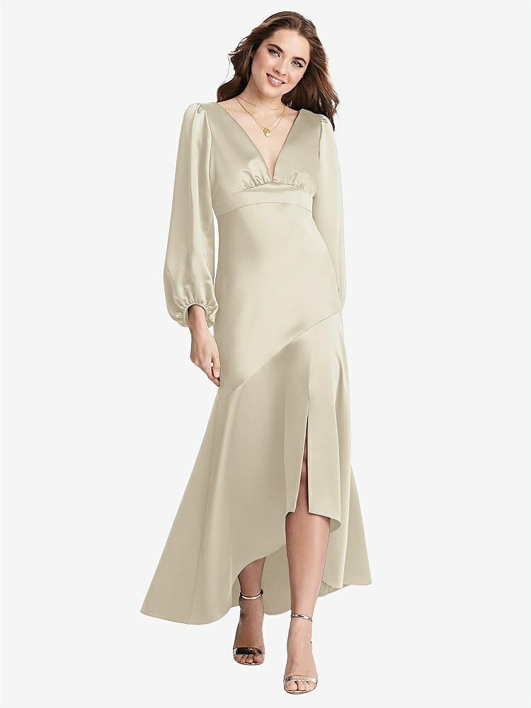 【NEW】【STYLE: LB008】パフ スリーブ 非対称 ドロップ ウエスト ハイロー スリップ ドレス  -  ティーガン【COLOR: Champagne】【SIZE: 00-30W】
