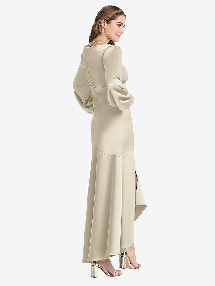 【NEW】【STYLE: LB008】パフ スリーブ 非対称 ドロップ ウエスト ハイロー スリップ ドレス  -  ティーガン【COLOR: Champagne】【SIZE: 00-30W】