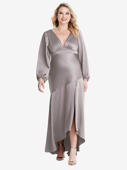 【NEW】【STYLE: LB008】パフ スリーブ 非対称 ドロップ ウエスト ハイロー スリップ ドレス  -  ティーガン【COLOR: Cashmere Gray】【SIZE: 00-30W】