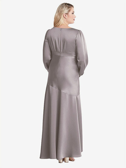 【NEW】【STYLE: LB008】パフ スリーブ 非対称 ドロップ ウエスト ハイロー スリップ ドレス  -  ティーガン【COLOR: Cashmere Gray】【SIZE: 00-30W】