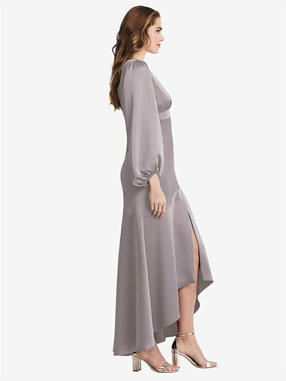 【NEW】【STYLE: LB008】パフ スリーブ 非対称 ドロップ ウエスト ハイロー スリップ ドレス  -  ティーガン【COLOR: Cashmere Gray】【SIZE: 00-30W】