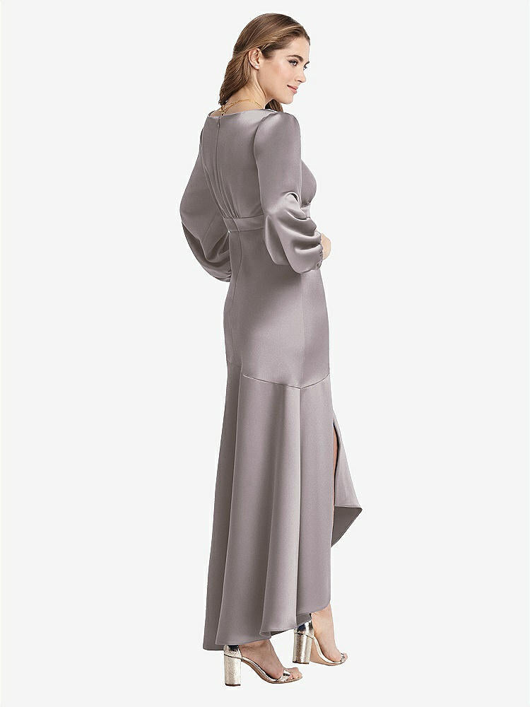 【NEW】【STYLE: LB008】パフ スリーブ 非対称 ドロップ ウエスト ハイロー スリップ ドレス  -  ティーガン【COLOR: Cashmere Gray】【SIZE: 00-30W】
