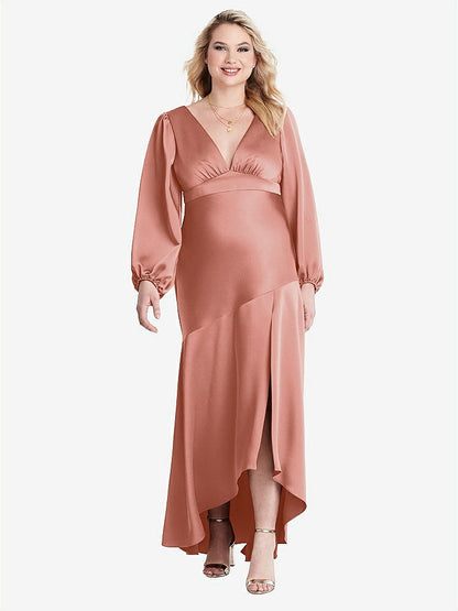 【NEW】【STYLE: LB008】パフ スリーブ 非対称 ドロップ ウエスト ハイロー スリップ ドレス  -  ティーガン【COLOR: Desert Rose】【SIZE: 00-30W】