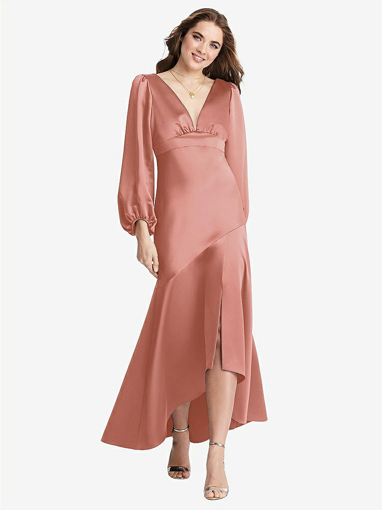 【NEW】【STYLE: LB008】パフ スリーブ 非対称 ドロップ ウエスト ハイロー スリップ ドレス  -  ティーガン【COLOR: Desert Rose】【SIZE: 00-30W】