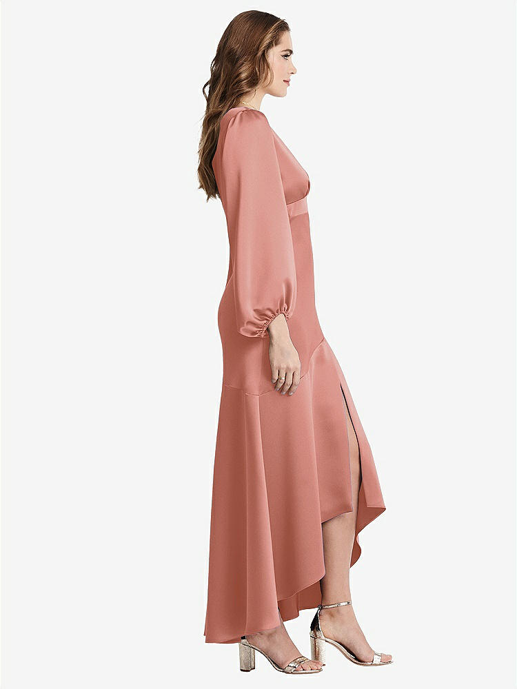 【NEW】【STYLE: LB008】パフ スリーブ 非対称 ドロップ ウエスト ハイロー スリップ ドレス  -  ティーガン【COLOR: Desert Rose】【SIZE: 00-30W】