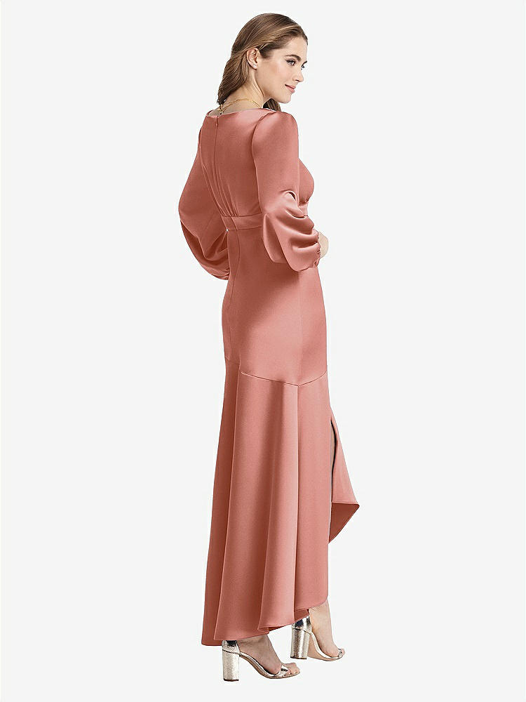 【NEW】【STYLE: LB008】パフ スリーブ 非対称 ドロップ ウエスト ハイロー スリップ ドレス  -  ティーガン【COLOR: Desert Rose】【SIZE: 00-30W】