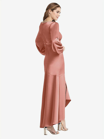 【NEW】【STYLE: LB008】パフ スリーブ 非対称 ドロップ ウエスト ハイロー スリップ ドレス  -  ティーガン【COLOR: Desert Rose】【SIZE: 00-30W】