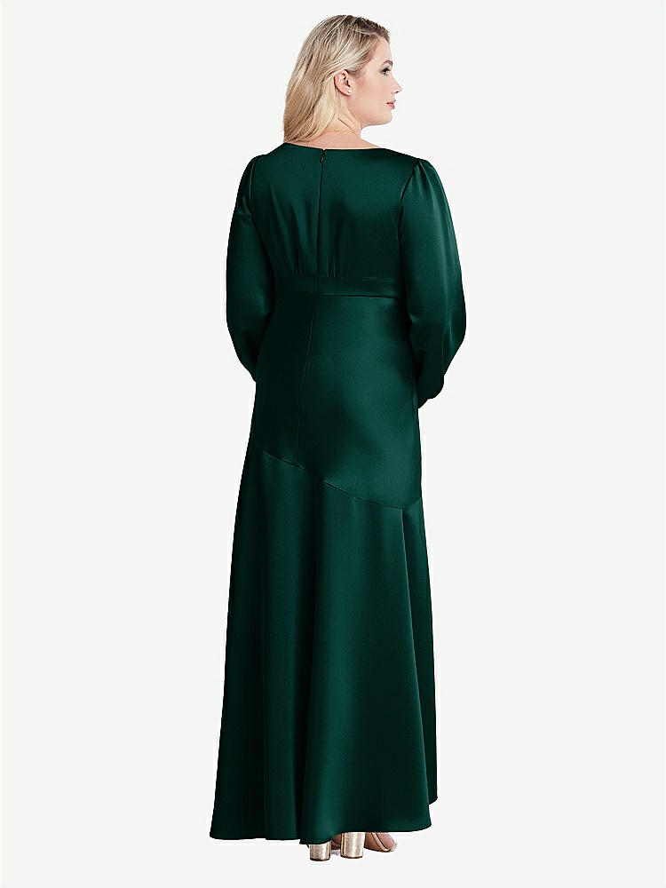 【STYLE: LB008】Puff Sleeve Asymmetrical Drop Waist High-Low Slip Dress - Teagan【COLOR: Evergreen】