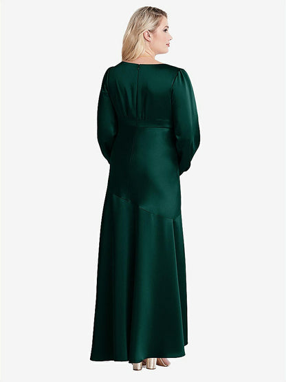 【STYLE: LB008】Puff Sleeve Asymmetrical Drop Waist High-Low Slip Dress - Teagan【COLOR: Evergreen】