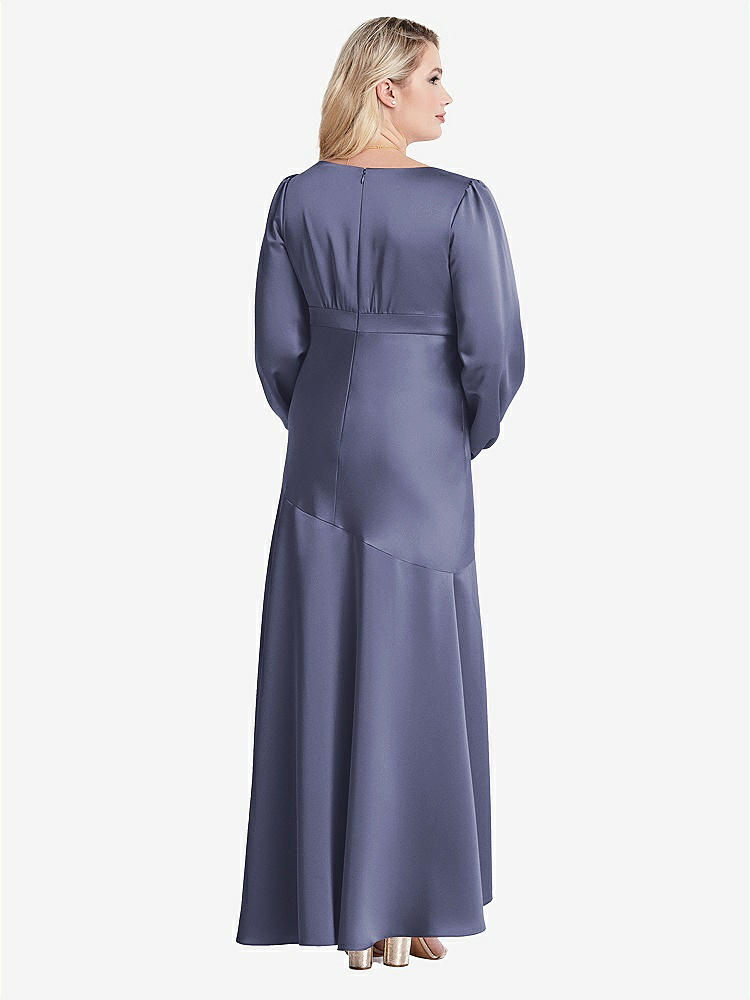 【NEW】【STYLE: LB008】パフ スリーブ 非対称 ドロップ ウエスト ハイロー スリップ ドレス  -  ティーガン【COLOR: French Blue】【SIZE: 00-30W】