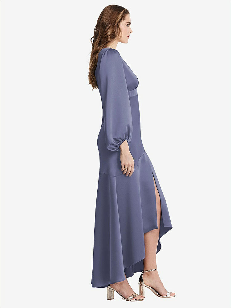 【NEW】【STYLE: LB008】パフ スリーブ 非対称 ドロップ ウエスト ハイロー スリップ ドレス  -  ティーガン【COLOR: French Blue】【SIZE: 00-30W】